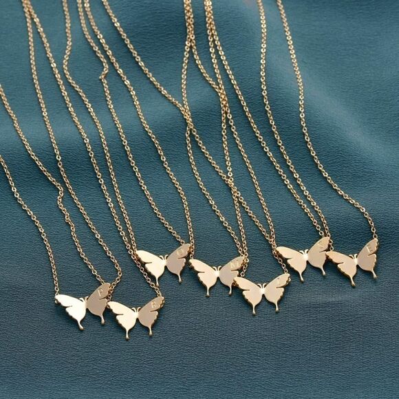 18k Gold Butterfly Initial Necklace - Picture 4 of 10